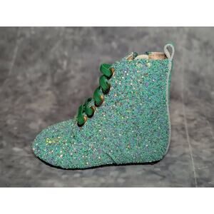 NEW! A Bear Co Green Iridescent Glitter Lace Up Combat Boots Toddler Size 4